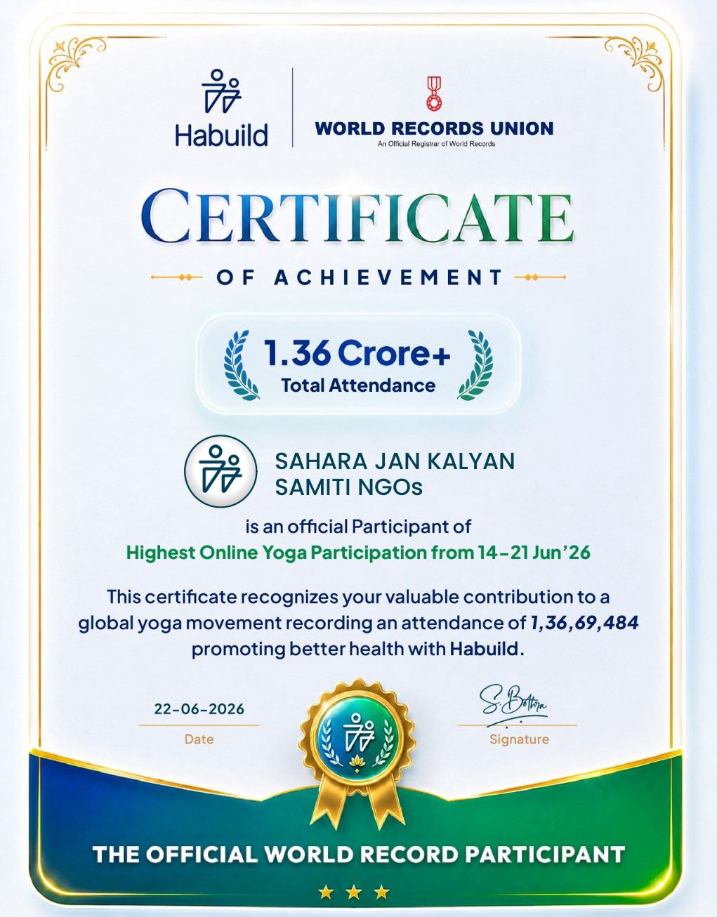 Habuild World Records Union Certificate
