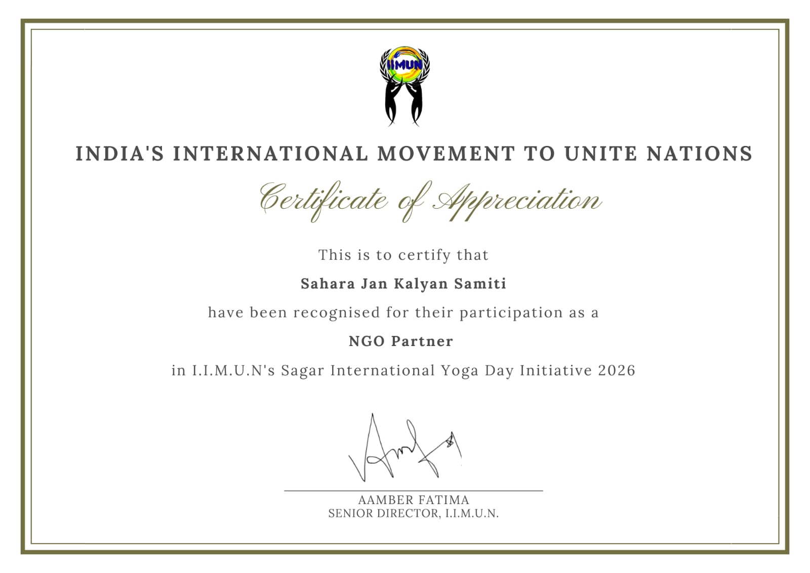 IIMUN NGO Partner Recognition Certificate